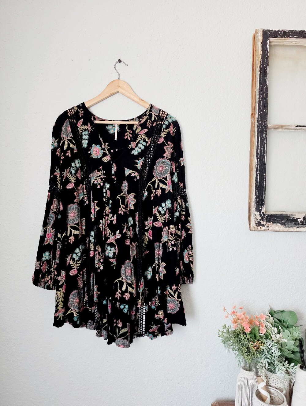 Free People Just The Two Of Us Top Tunic Dress Black Floral Botanical Women XS - Picture 16 of 16